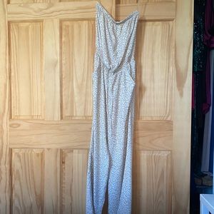 Loft Neutral Leopard Print Strapless Jumpsuit